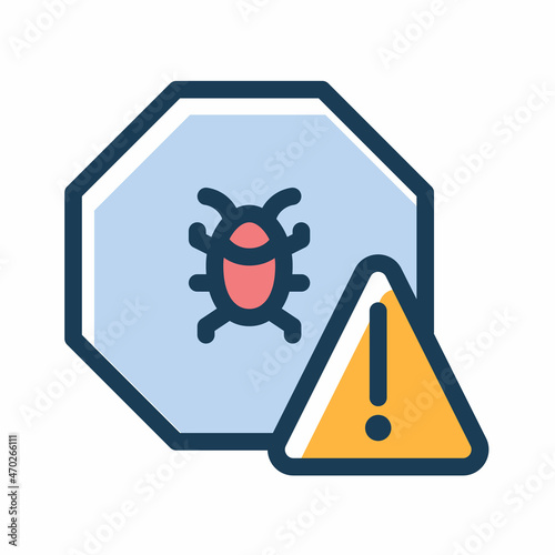 warning sign bug alert danger single isolated icon with dash or dashed line style