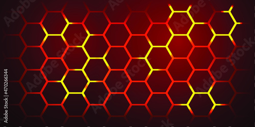 Honeycomb fire seamless pattern. Abstract red hexagonal background