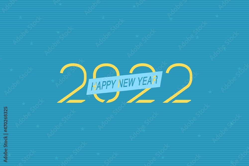 2022 Happy New Year text on blue vector illustration.  Celebrate holiday.  