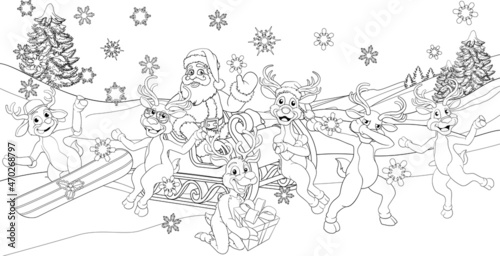 santa reindeer sled coloring 2021