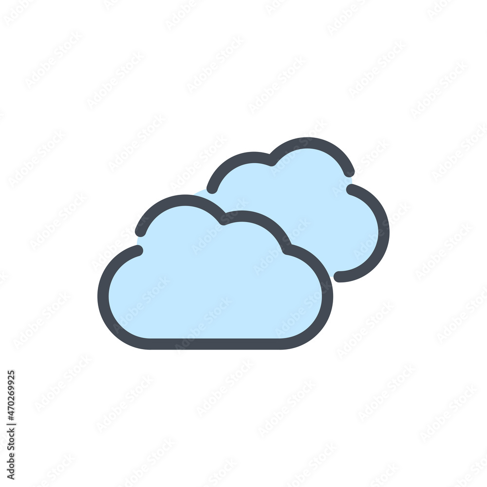 Two clouds color line icon. Weather and Climate vector outline colorful sign. Two clouds color line icon. Weather and Climate vector outline colorful sign.