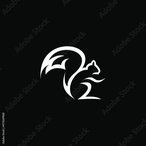 Black and white squirrel flat logo design