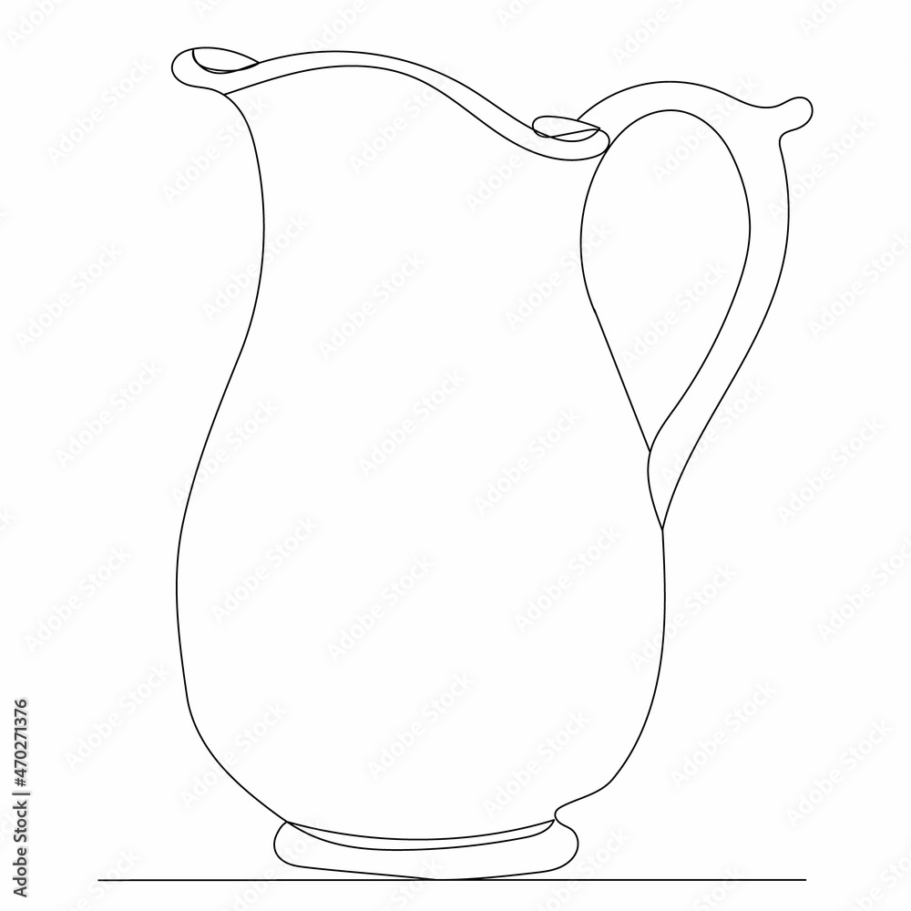 jug one line drawing on white background, vector jug one line drawing on white background, vector