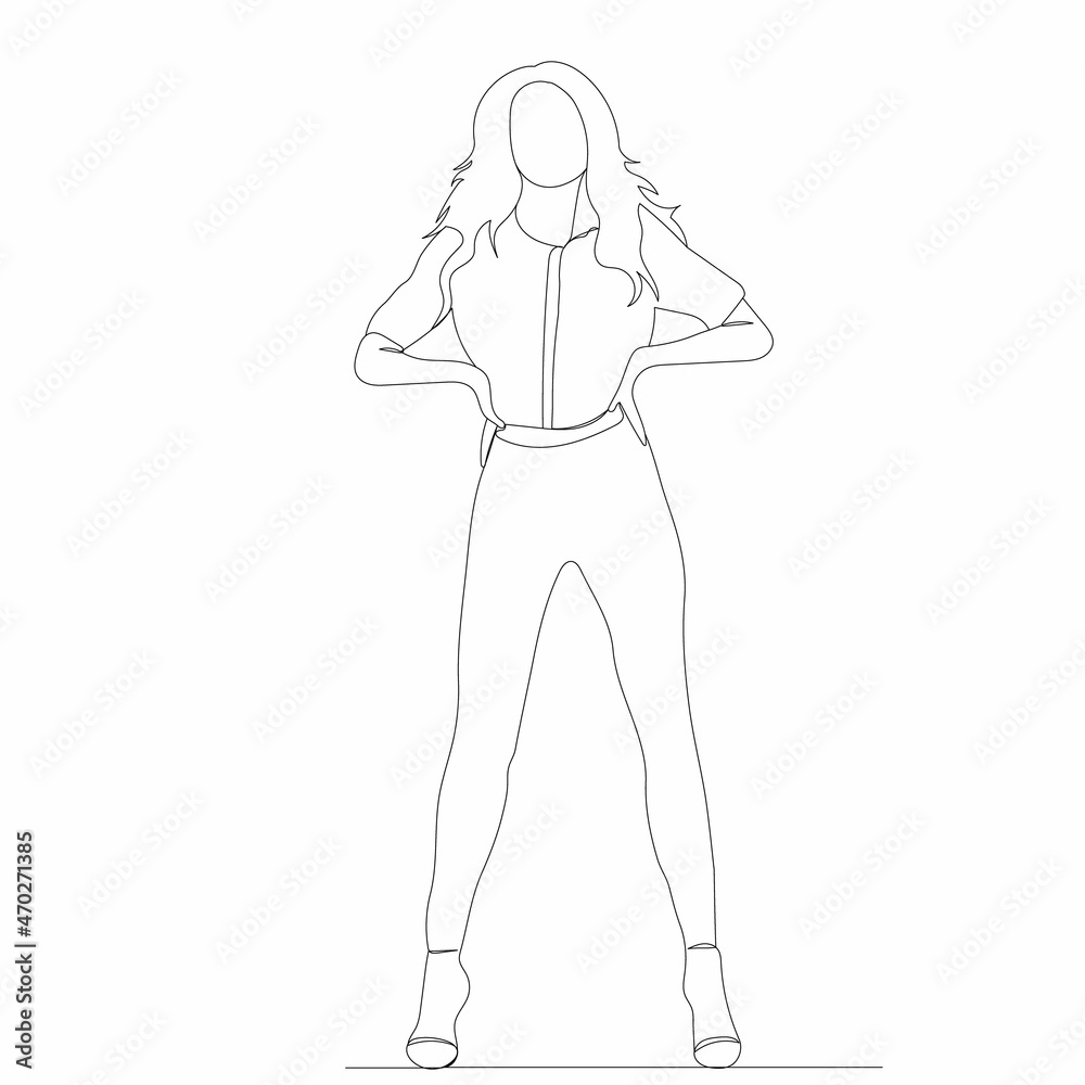 girl drawing by one line on a white background, vector girl drawing by one line on a white background, vector