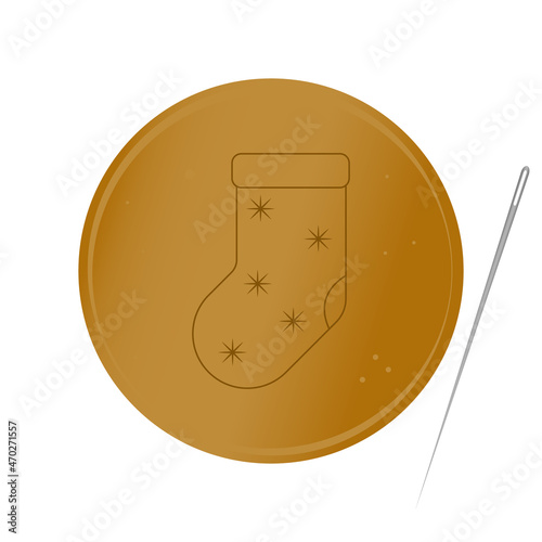 The South Korean Honeycomb toffee, i.e. Dalgona candy in Squid game A candy circle with a christmas stocking in the middle Vector illustration includes gradients Can be used as a sign, symbol, icon 
