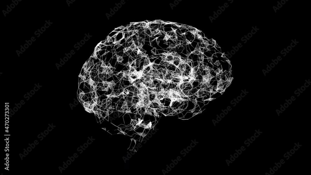 Digital generated animation of the brain on black background. Low poly Human brain Anatomical Model 3d animation Digital generated animation of the brain on black background. Low poly Human brain Anatomical Model 3d animation