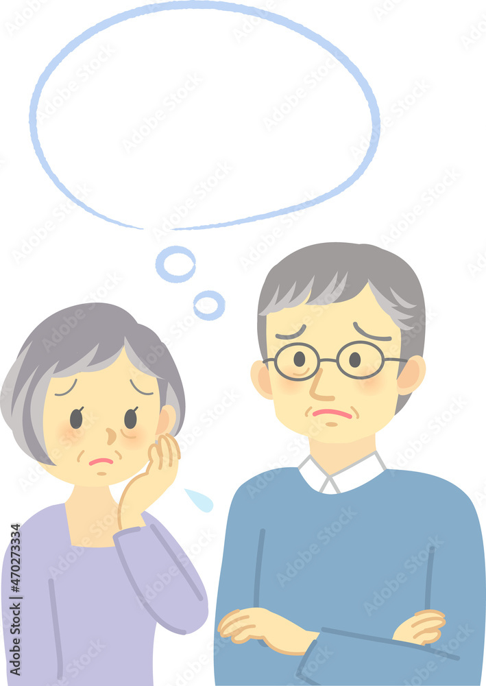 イラスト素材:老夫婦が向かい合って不安な表情で悩む場面 吹き出しとコピースペース
イラスト素材:老夫婦が向かい合って不安な表情で悩む場面 吹き出しとコピースペース
