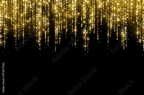 Gold glitter holiday decoration garland on black background. Vector