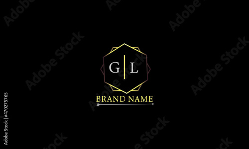 GL is unique luxury logo with a attractive golden color and black background.