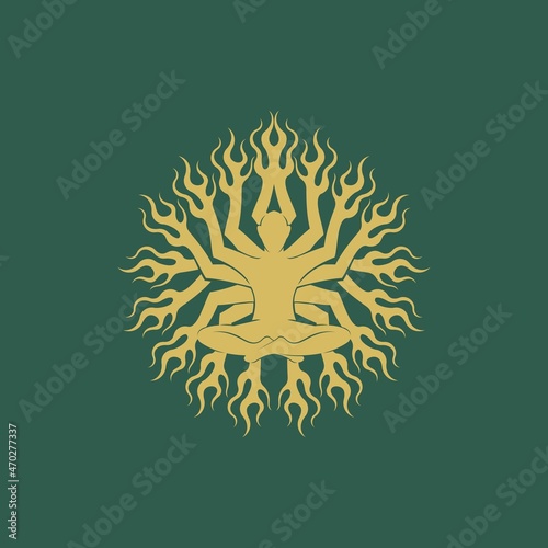 meditation logo and tree roots. vector illustration for business logo or icon