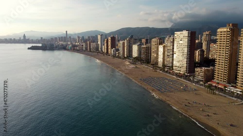 Top view of the city of Benidorm, a resort city at the eartern coast of Spain. Valencia, Costa-Blanca, UHD, 4K photo