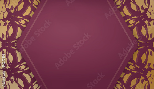 Burgundy background with Indian gold ornaments and space for your logo or text