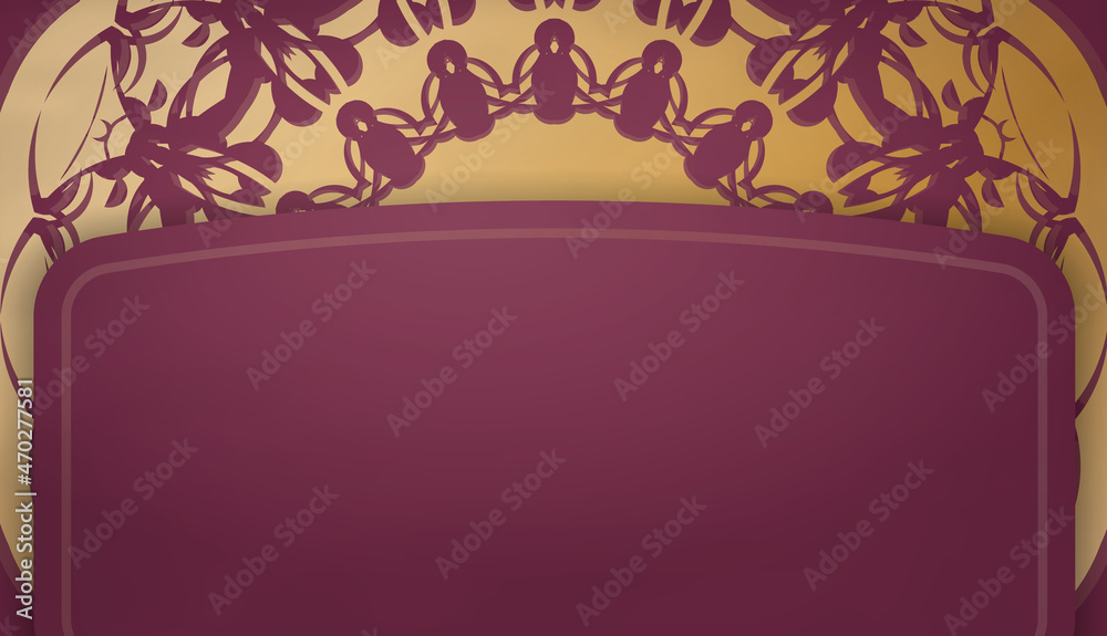 Burgundy background with indian gold ornaments for design under your logo