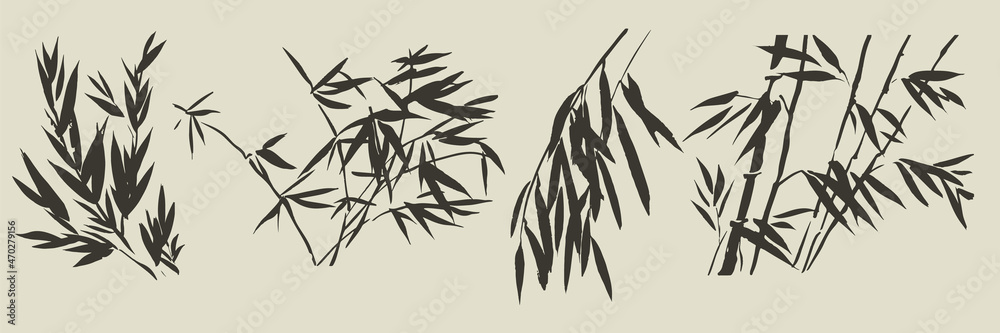 Obraz premium Asian bamboo leaves elements silhouette