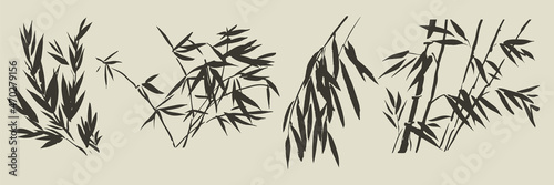Asian bamboo leaves elements silhouette