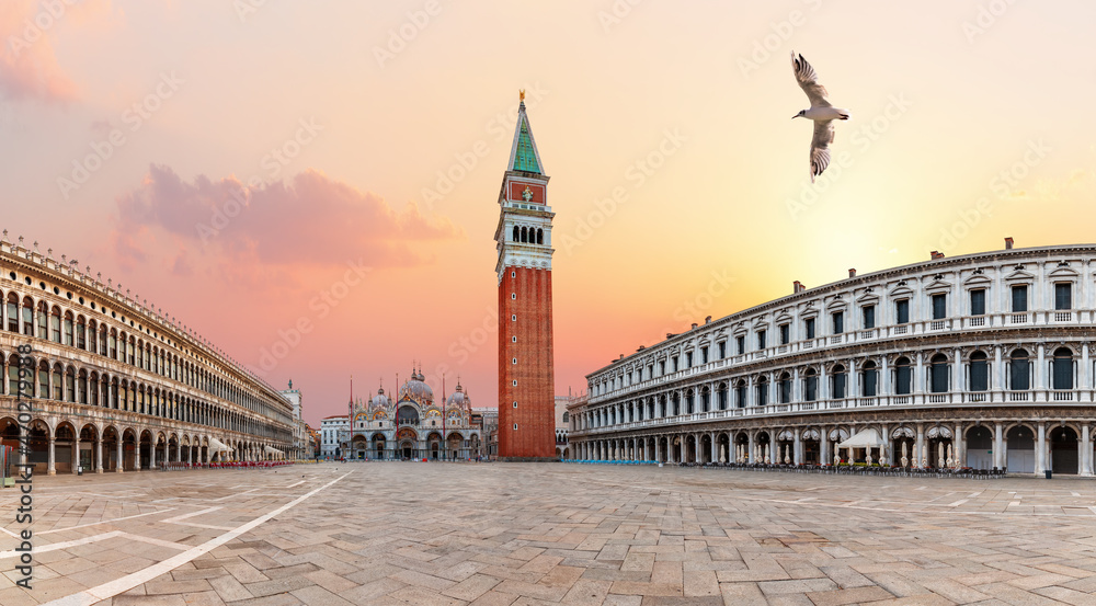 St Mark's square in Venice, beautiful morning panorama, Italy