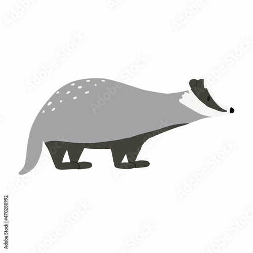 Badger illustration isolated on white background. Cute hand drawn gray badger.