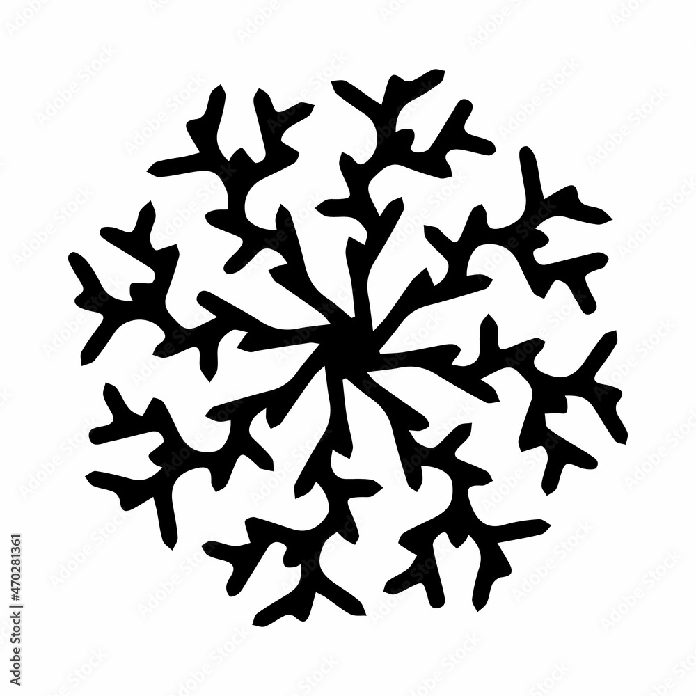 Vector hand drawn snowflake isolated on white background icon. Merry Christmas and Happy New Year typography elements. Doodle vintage element for seasonal design, decoration, greeting cards.