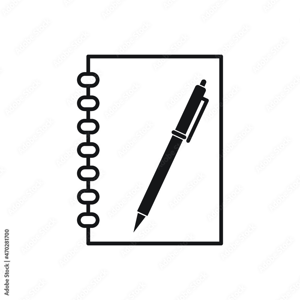 Notebook line icon and pencil on white background Notebook line icon and pencil on white background