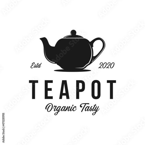 vintage Teapot logo label design vector illustration
