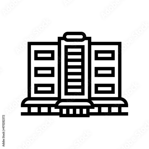 shop and shopping center building line icon vector. shop and shopping center building sign. isolated contour symbol black illustration