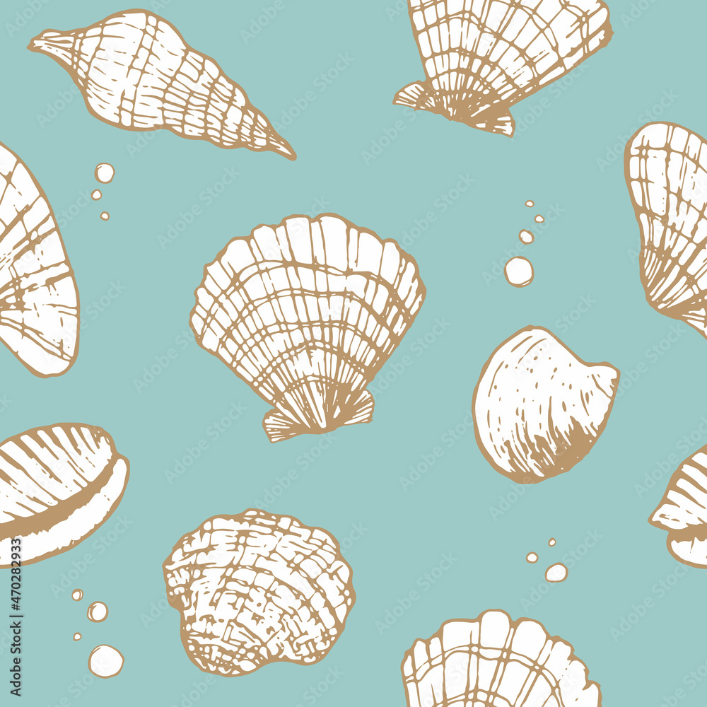 Sea shells seamless pattern nature ocean shellfish animal vector Sea shells seamless pattern nature ocean shellfish animal vector
