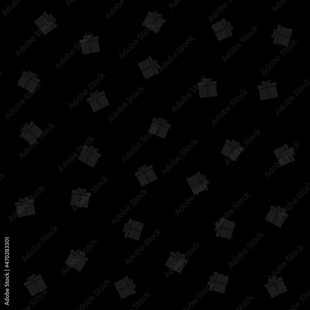 Gift box pattern dark background. Square composition.