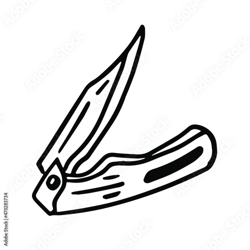 Jackknife in doodle style. Isolated vector.