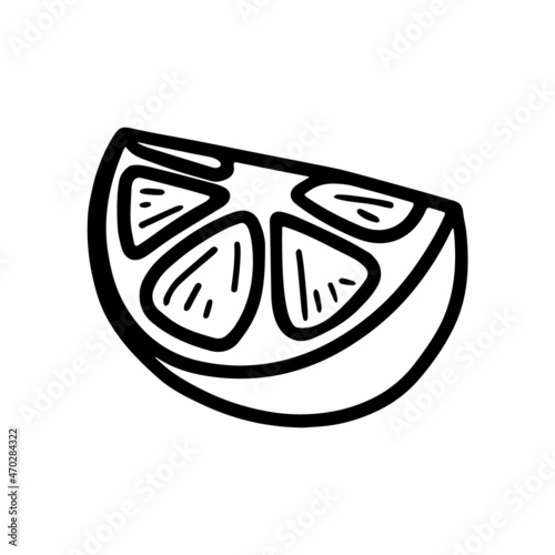 Vector hand drawn lemon piece isolated on white background icon. Funny doodle slices of lemon for seasonal design, textile, decoration caffe or greeting card. Retro isolated sketches in vintage style.