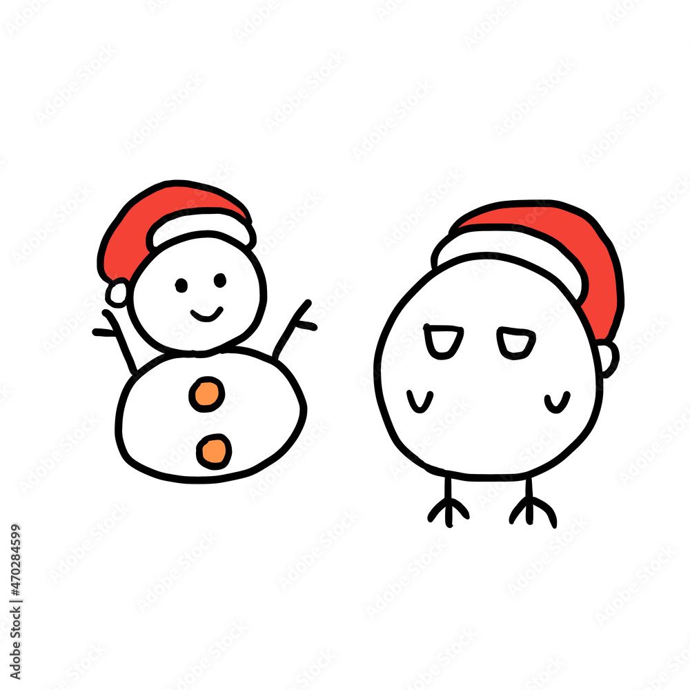 サンタの雪だるまとにわとり サンタの雪だるまとにわとり