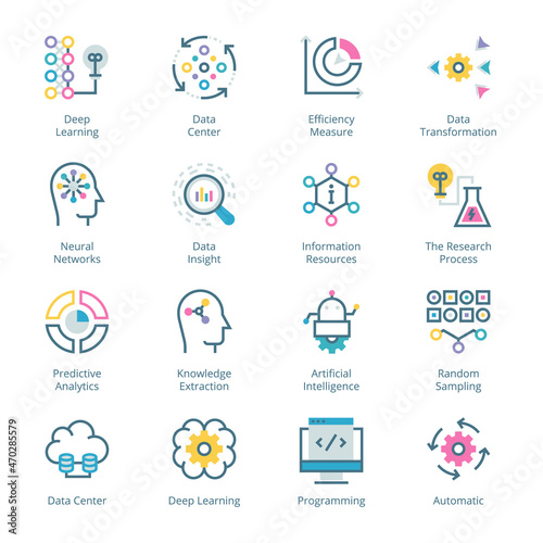 Data Science filled line Icons - stroke, vector