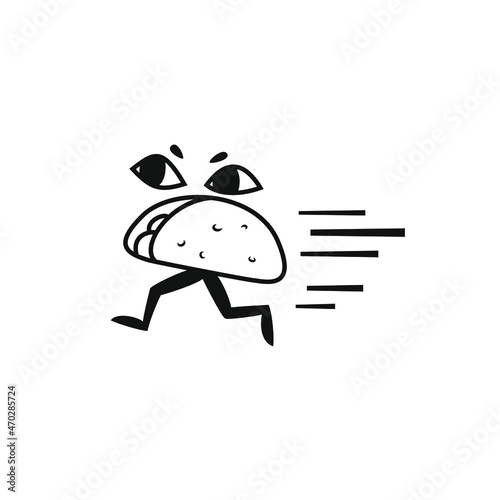 Taco character run, fast food, jang food, mexican food, vector illustration, flat line 