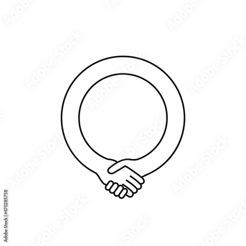 Handshake, round element, for text, vector illustration, flat line, business, deal, print, sticker
