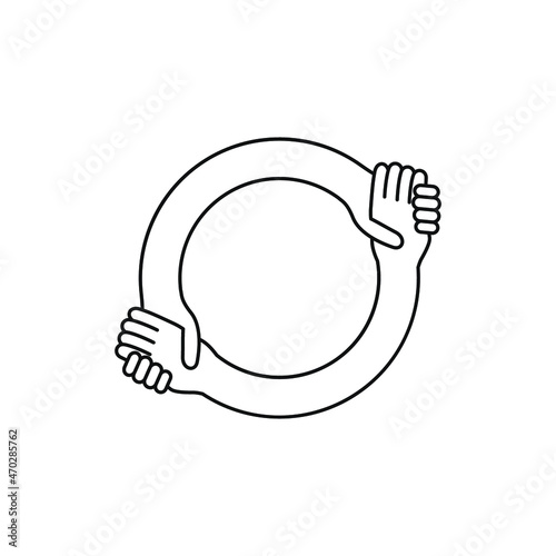 Double handshake, round element, for text, vector illustration, flat line, business, deal, print, sticker
