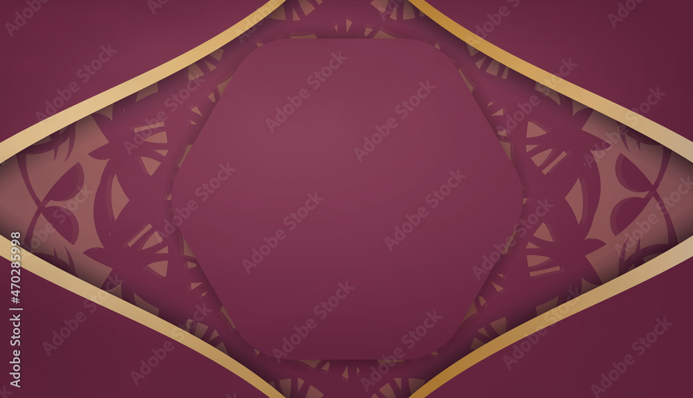 Burgundy banner template with golden mandala pattern and logo space