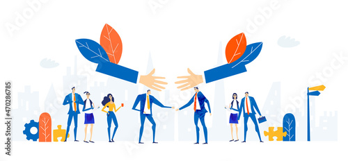 Business people having agreement, making decision on a deal, handshaking. Successful meeting, working together concept
