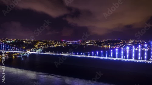 istanbul bosphorus bridge aerial hyperlapse at night