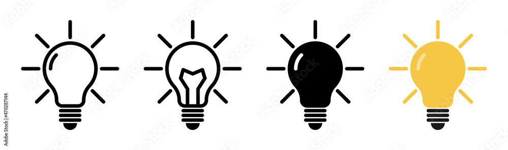 Light Bulb Vector icon collection. Linear, black and flat light bulb icons. Light Bulb Vector icon collection. Linear, black and flat light bulb icons.