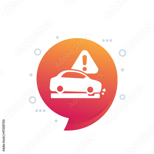 pothole warning icon with a car