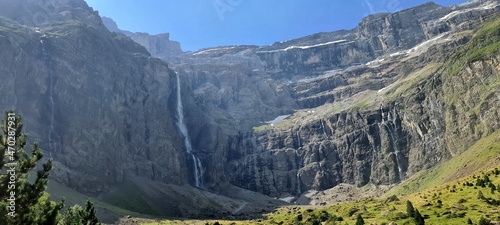 View on the waterfall in Cirque de Gavarnie, Pyrenees mountains, France photo
