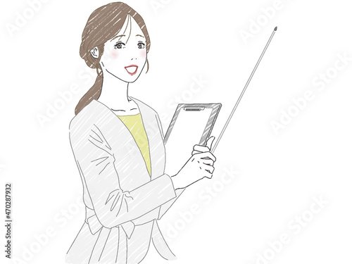 指示棒をさしているビジネスウーマン