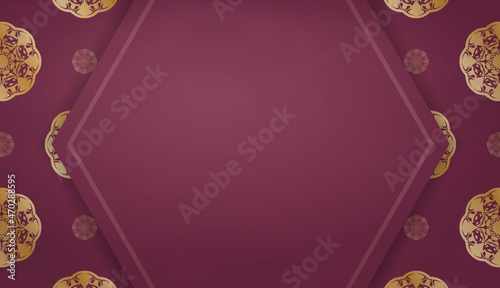 Burgundy banner template with luxury gold pattern for design under the text