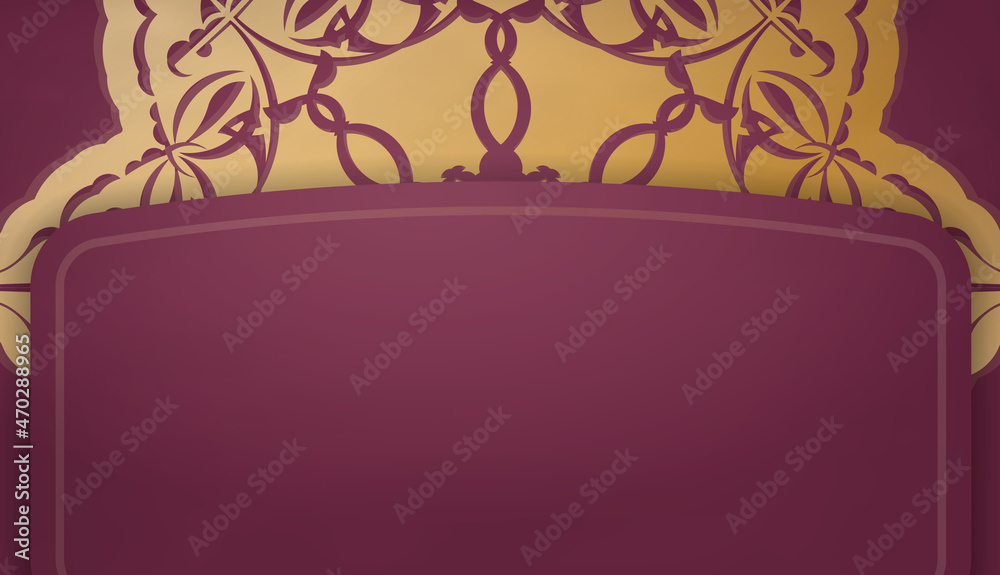 Burgundy banner template with mandala gold pattern for design under your logo or text