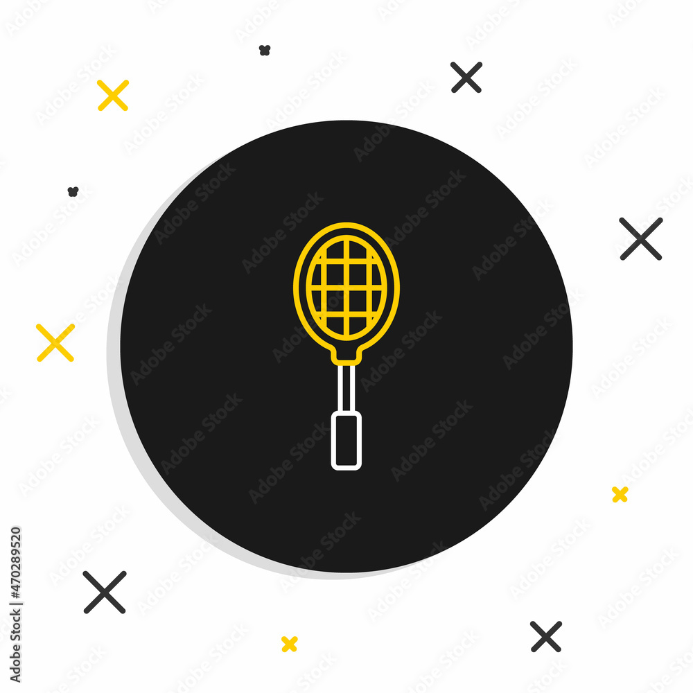 Line Tennis racket icon isolated on white background. Sport equipment. Colorful outline concept. Vector