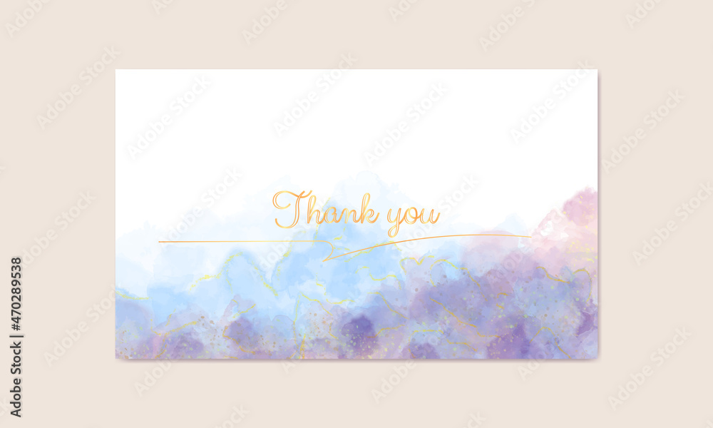 thank you card watercolor blue and purple color with gold glitter design background