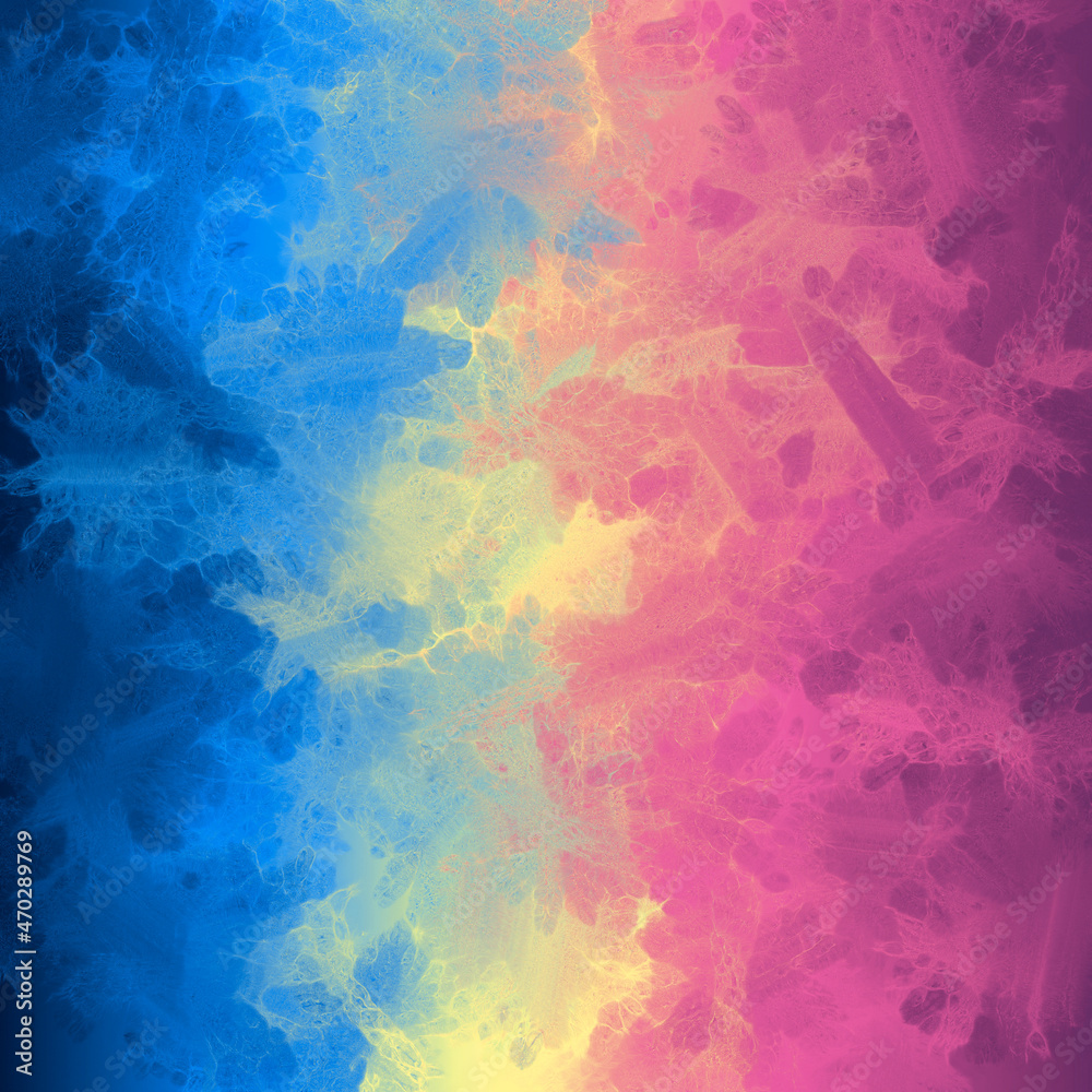 Blue, yellow and purple colored distorted background. Surface invertion