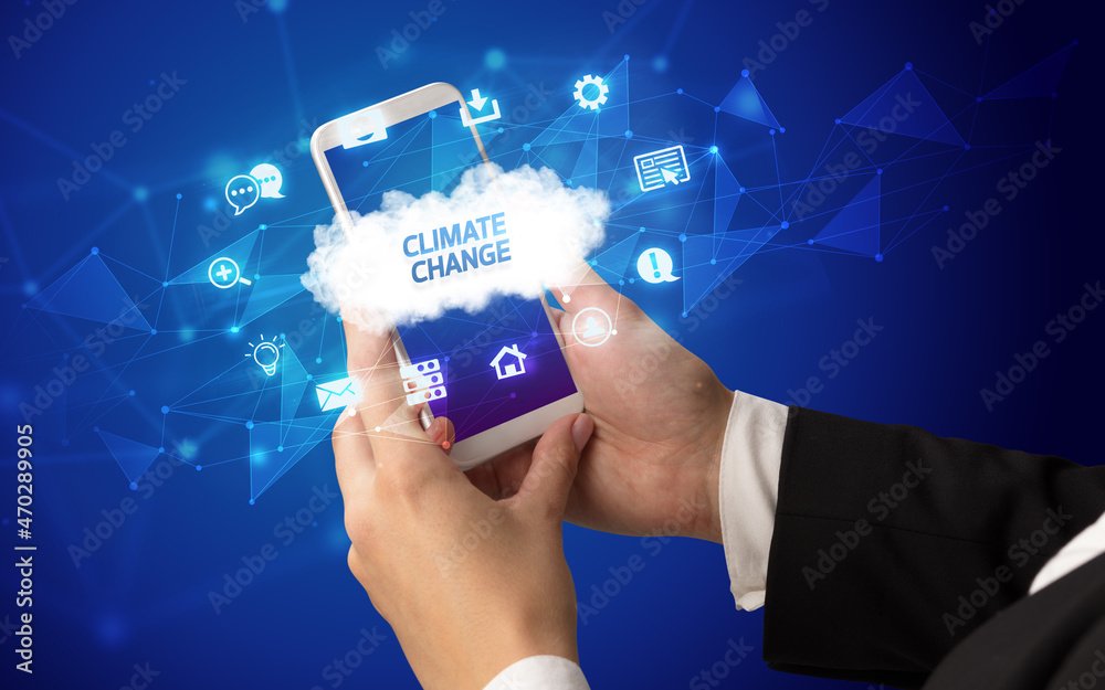 Hand using smartphone with cloud technology concept Hand using smartphone with cloud technology concept