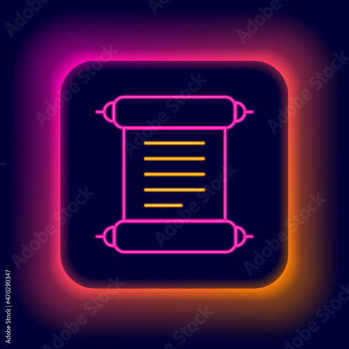 Glowing neon line Decree, paper, parchment, scroll icon icon isolated on black background. Colorful outline concept. Vector