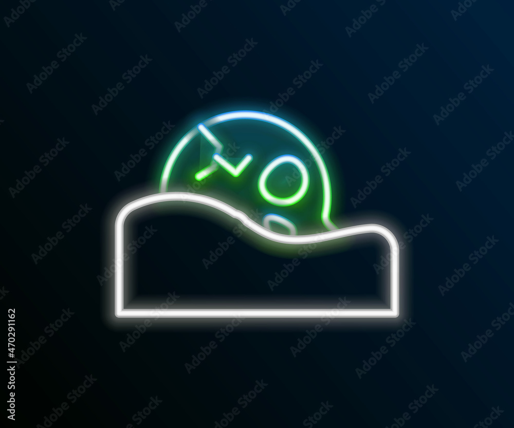Glowing neon line Human skull in the ground icon isolated on black background. Colorful outline concept. Vector