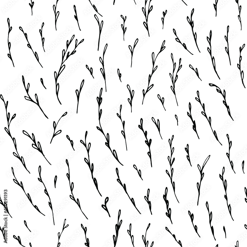 Black branches on a white background, seamless vector pattern.